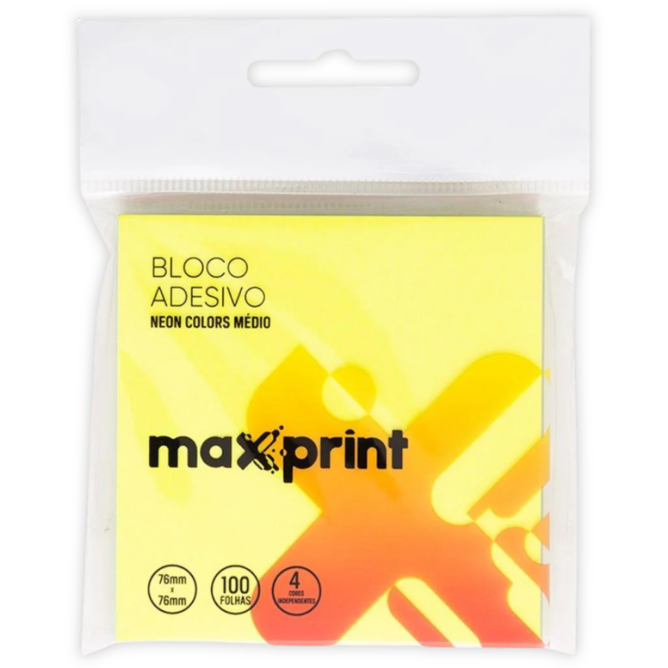 Bloco Adesivo Neon Colors Médio 76mm x 76mm 4 Cores Maxprint