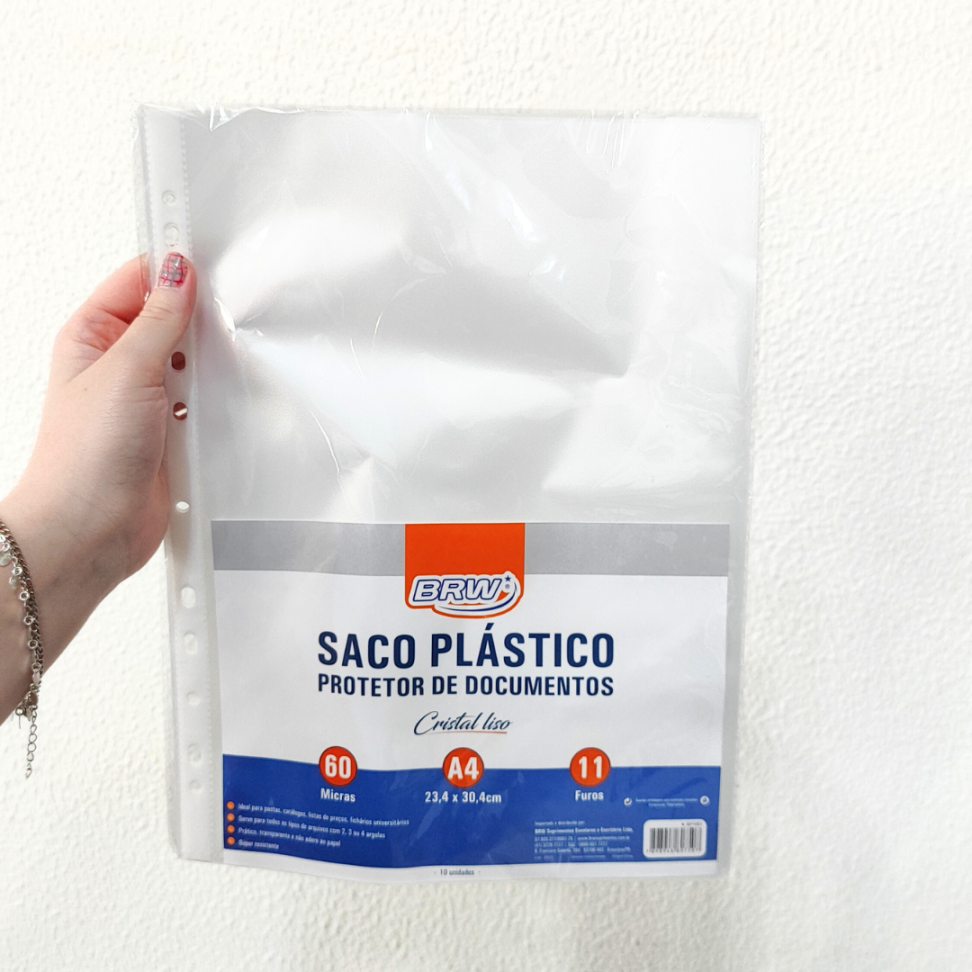 Saco Plástico Perfuração Universal Cristal 10 Unidades A4 BRW - #3