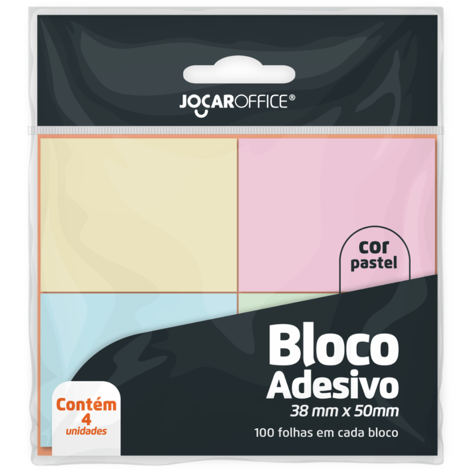 Bloco Adesivo 4 Blocos Pastel 38mm x 50mm Jocar Office