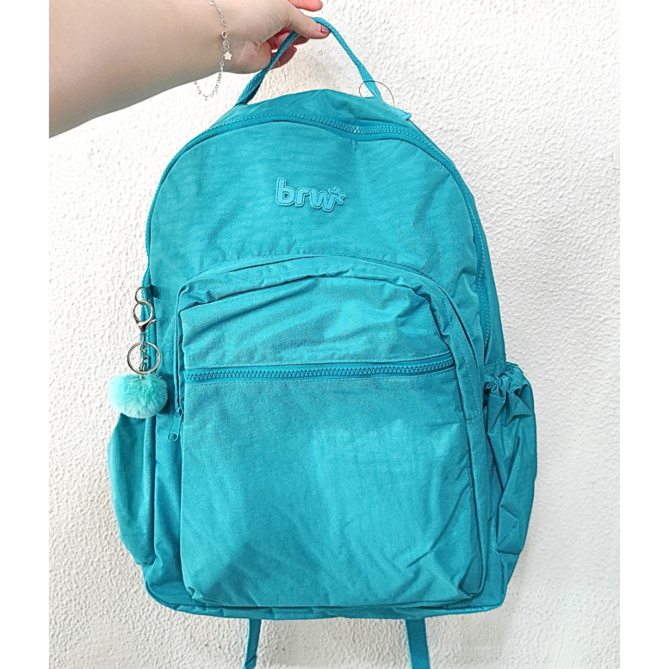Mochila de Costas Nylon Turquesa com Chaveiro BRW - #1