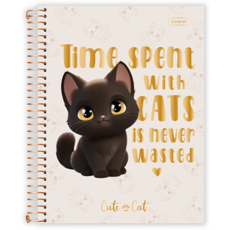 Caderno com Espiral Universitário Cute Cat 1 Matéria Cadersil - #4