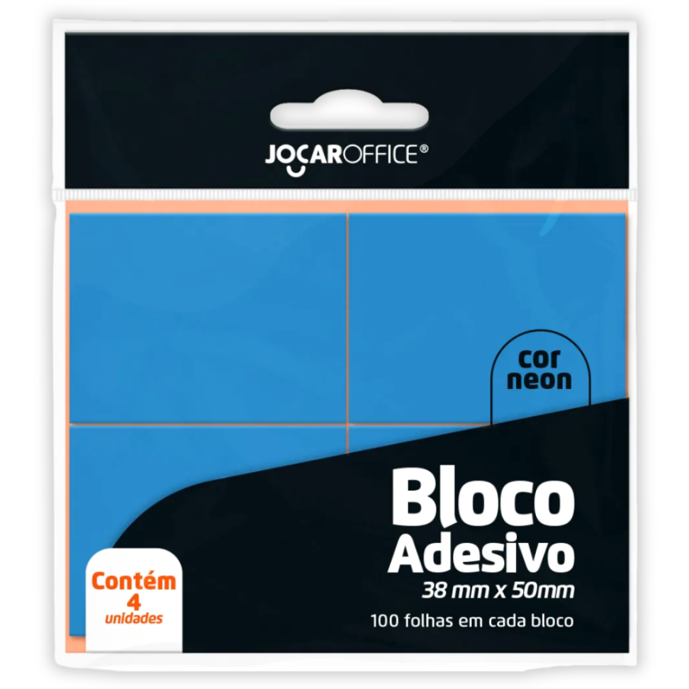 Bloco Adesivo 4 Blocos Cores Neon 38mm x 50mm Jocar Office