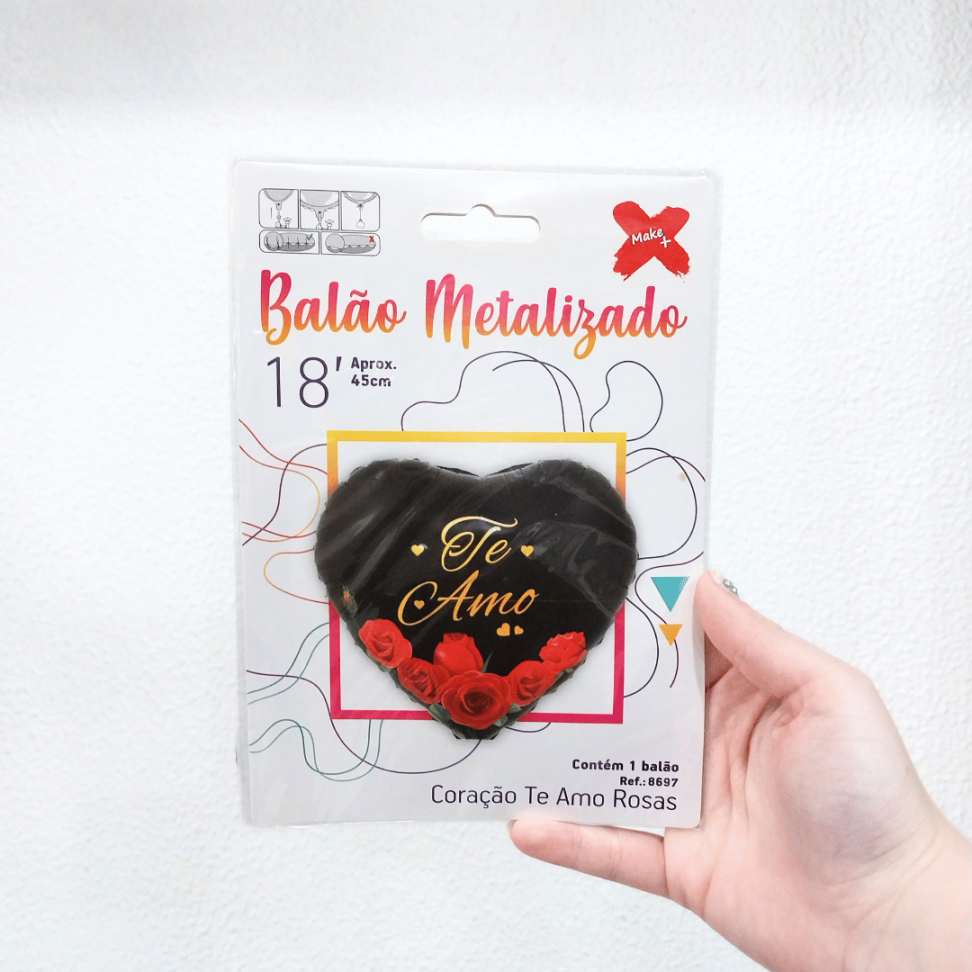 Balão Metalizado 45cm Coração Preto "Te Amo" Make+ - #3