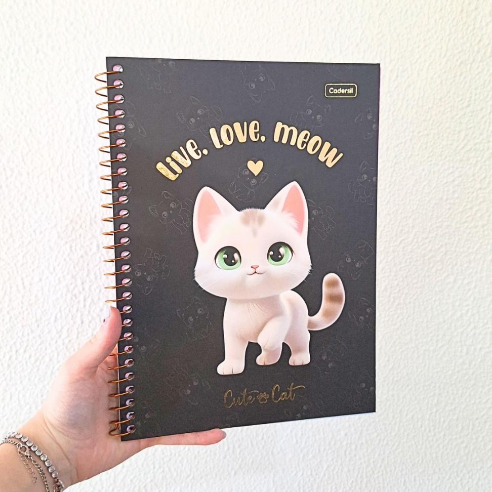 Caderno com Espiral Universitário Cute Cat 1 Matéria Cadersil - #9