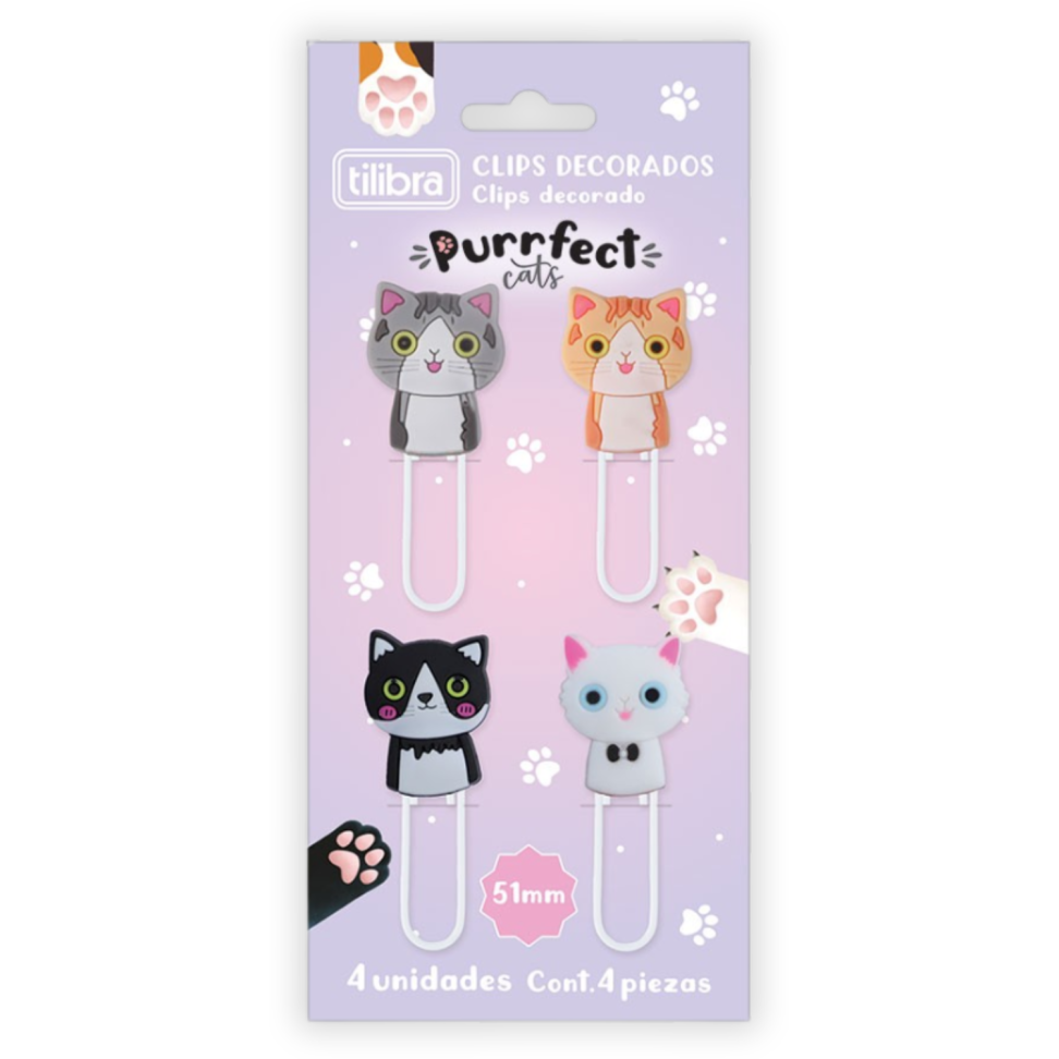 Clipes para Papel Decorados 51mm Purrfect Cats 4 Unidades Tilibra