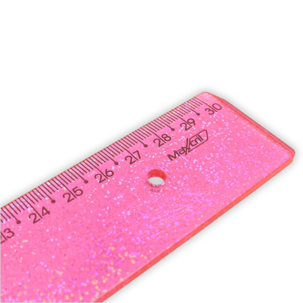 Régua Plástica Holográfica Rosa Glitter 30cm Maxcril - #1