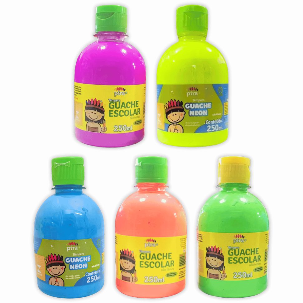 Tinta Têmpera Guache Escolar Neon 250ml Pira