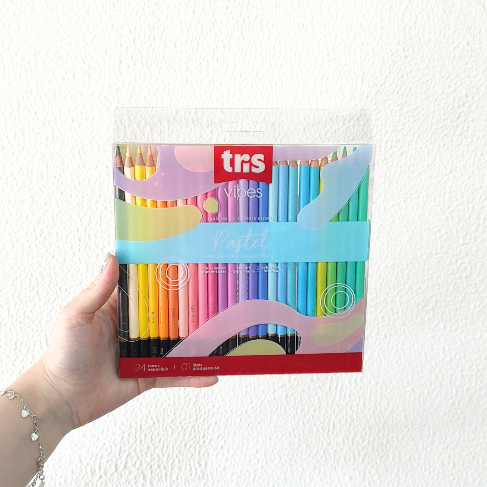 Lápis de Cor 24 Cores + 1 Lápis Grafite 6B Tons Pastel Vibes Tris - #3
