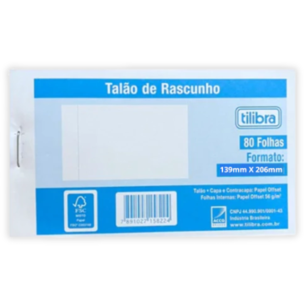 Bloco Talão de Rascunho Médio 139mm x 206mm 80 Folhas Tilibra