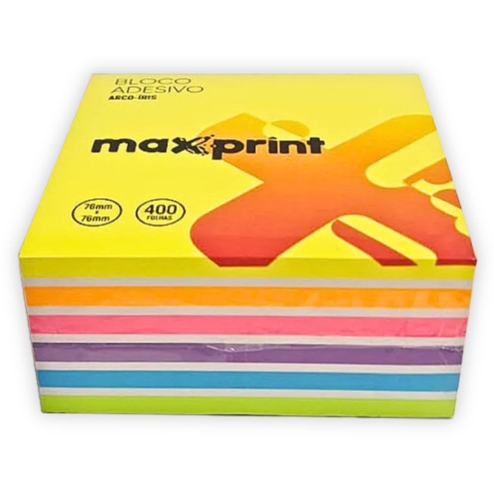 Bloco Adesivo Arco-Íris 76mm x 76mm 7 Cores Maxprint