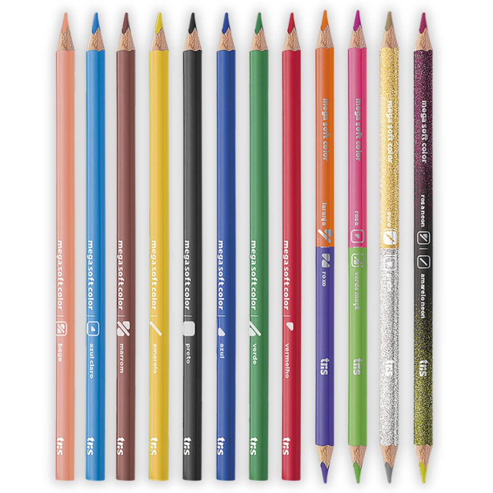 Lápis de Cor 12 Cores Clássicas + 2 Bicolor Neon + 2 Bicolor Metálico Mega Color ADD Tris