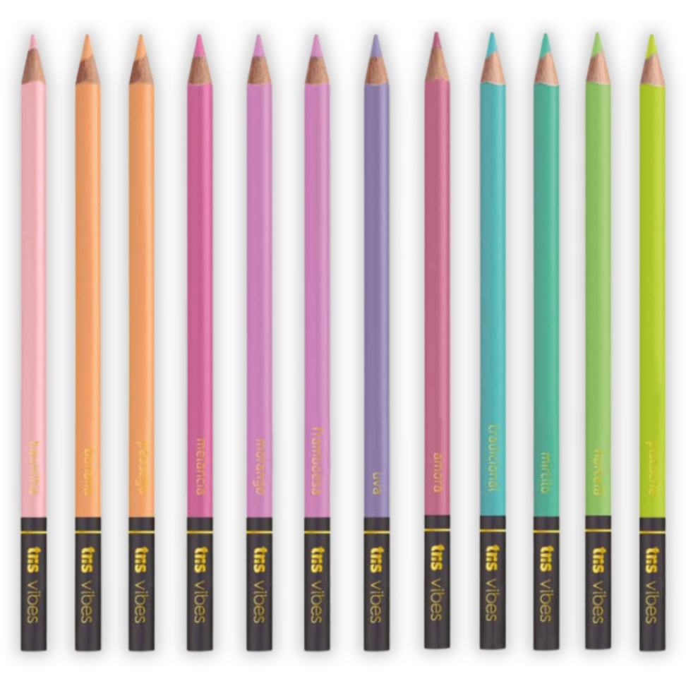 Lápis de Cor 12 Cores + 1 Lápis Grafite 6B Tons Macarons Vibes Tris - #2