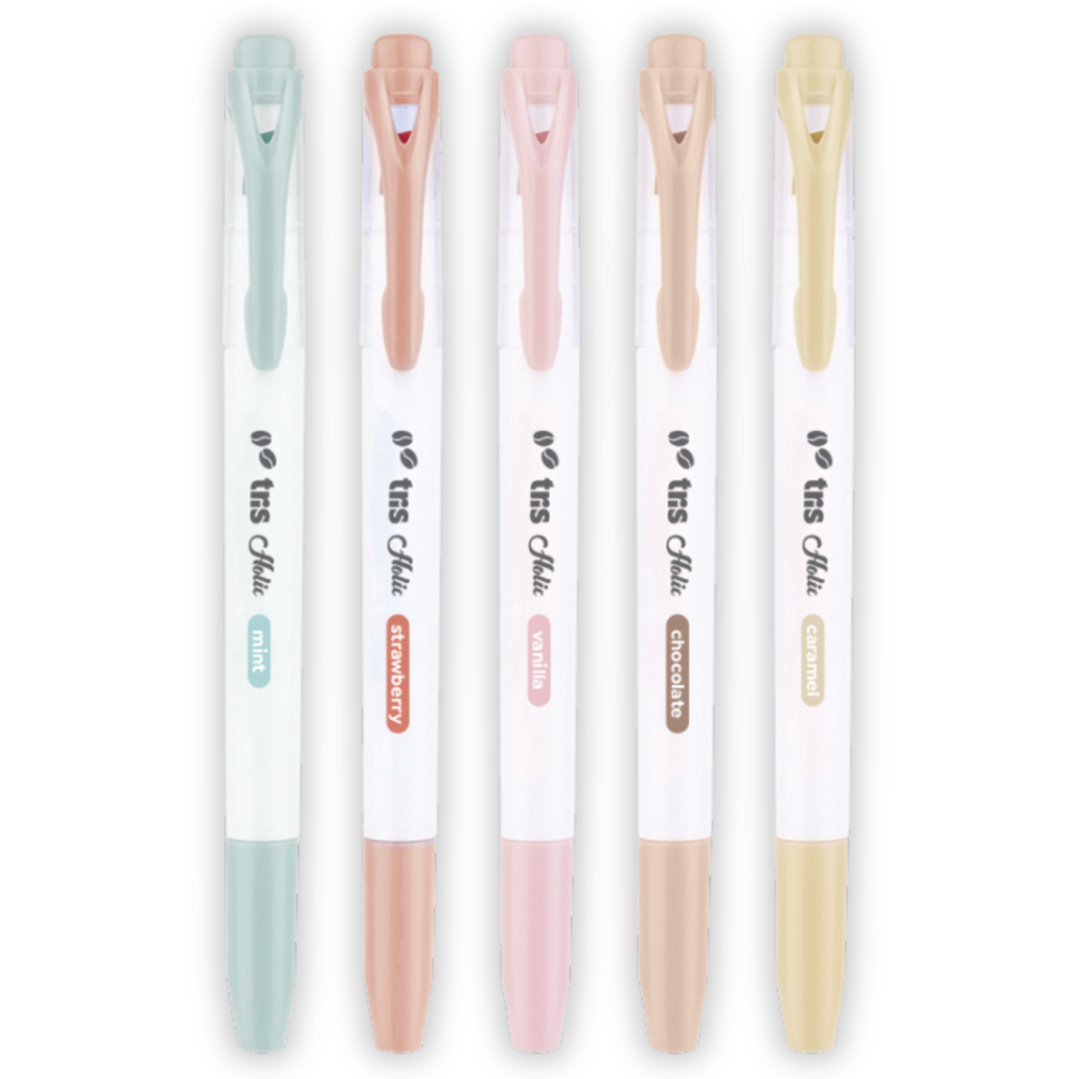Kit Marca Texto Ponta Dupla 5 Cores Frapuccino Coffee Shop Holic Tris