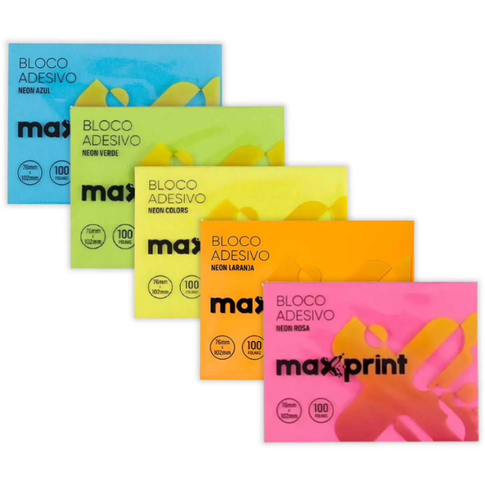 Bloco Adesivo 76mm x 102mm Neon 100 Folhas Maxprint