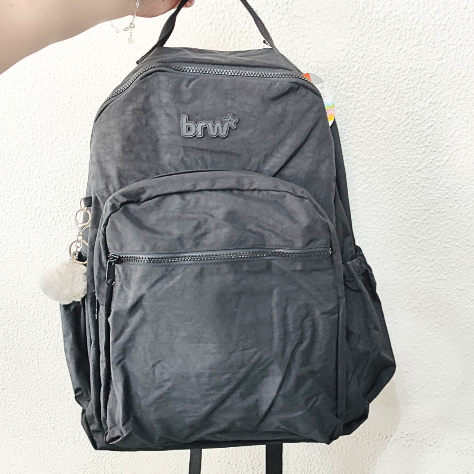Mochila de Costas Nylon Preta com Chaveiro BRW - #1