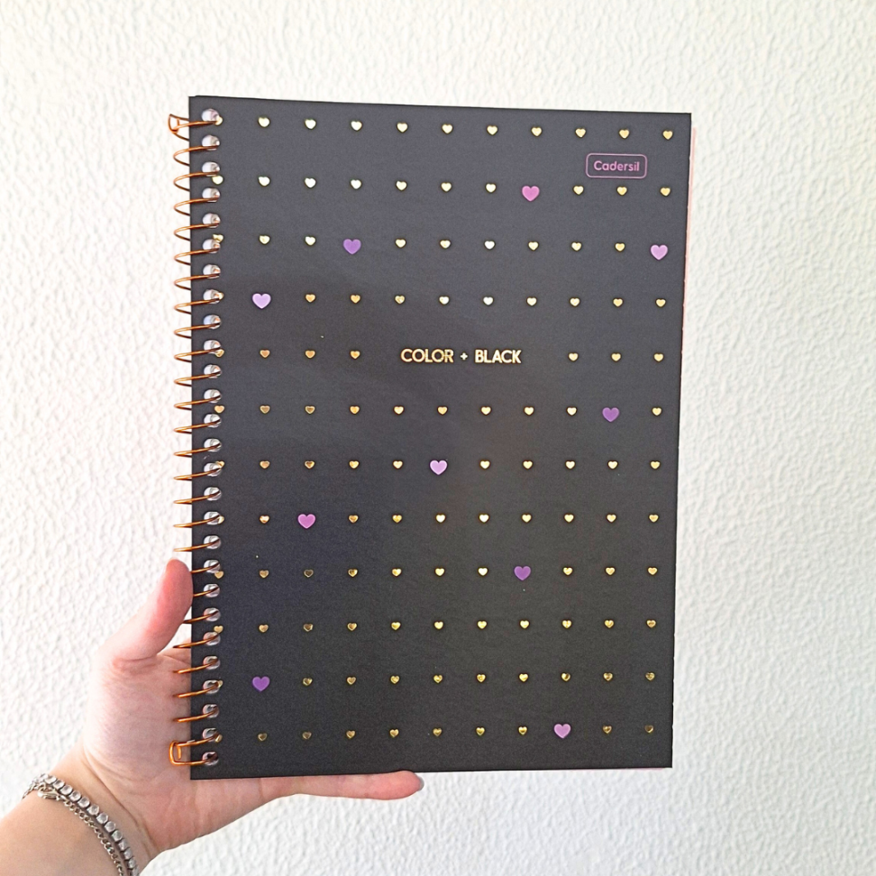 Caderno com Espiral Universitário Color + Black Coração 1 Matéria Cadersil - #8