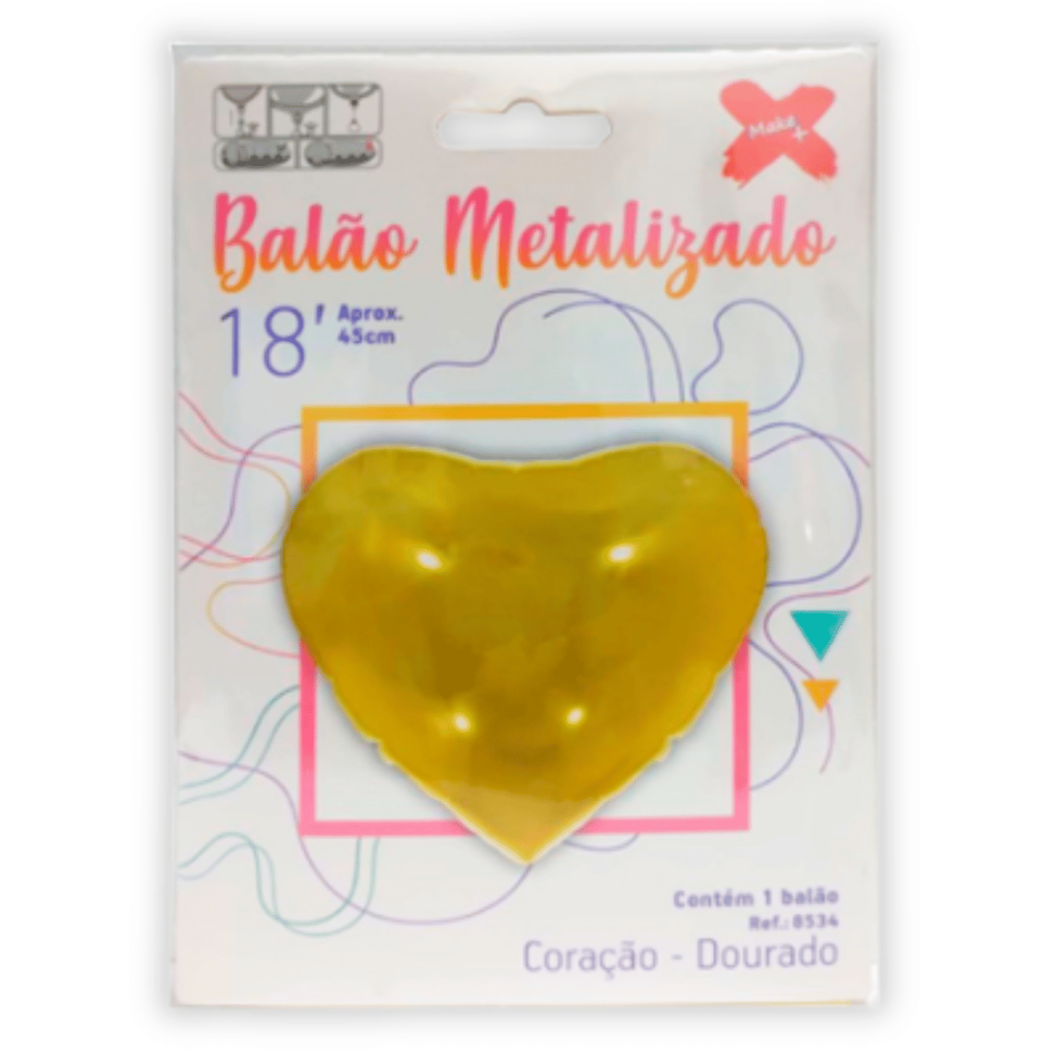 Balão Metalizado 45cm Coração Dourado Make+
