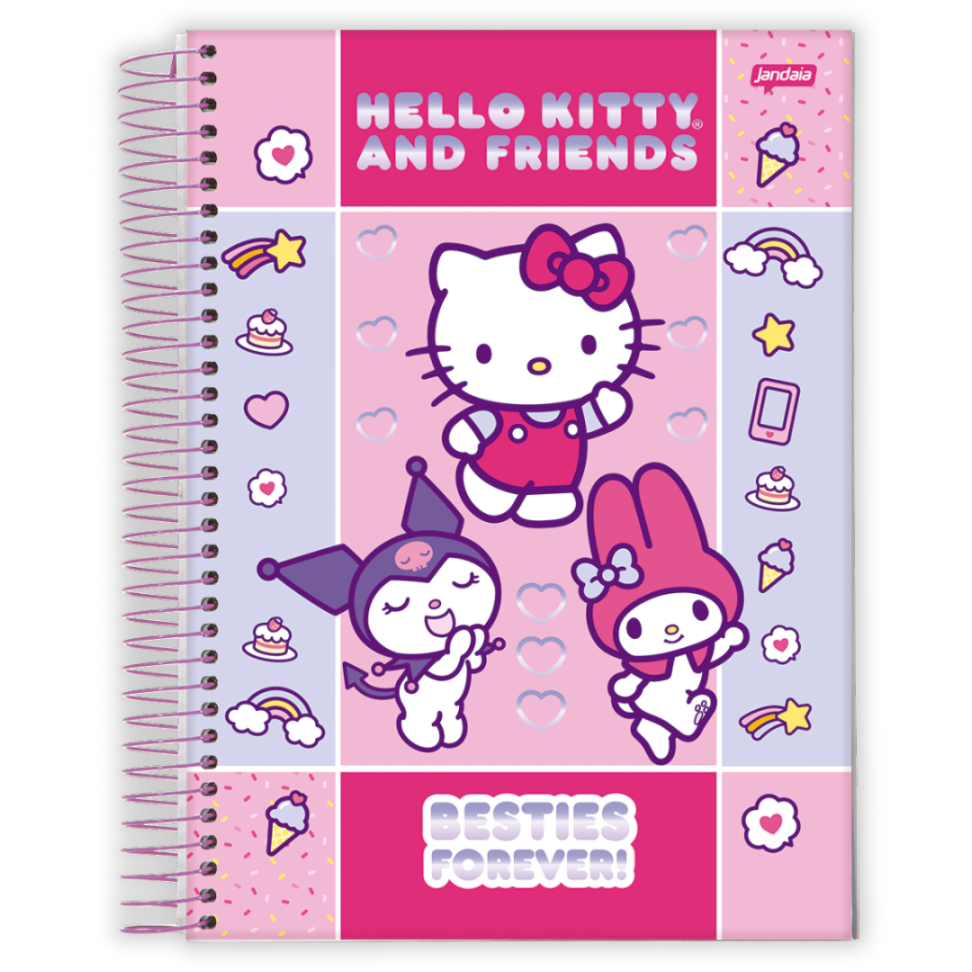 Caderno com Espiral Universitário Hello Kitty Besties Forever 1 Matéria Jandaia - #1
