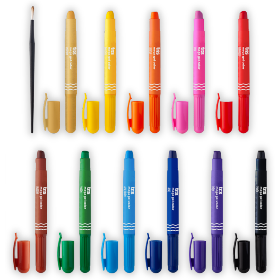 Giz de Cera Retrátil 10 Cores + 1 Dourado + 1 Pincel Gel Color ADD Slim Mega Tris - #2