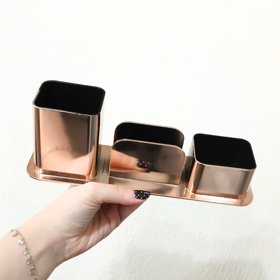 Porta Canetas Triplo Acrílico Linha Metais Color Dello - #4