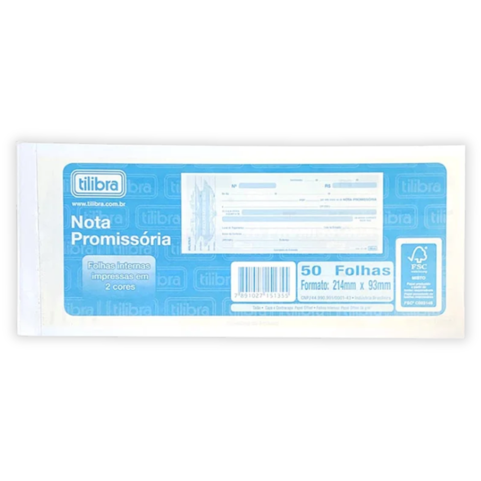 Bloco Nota Promissória 214mm x 93mm 50 Folhas Tilibra