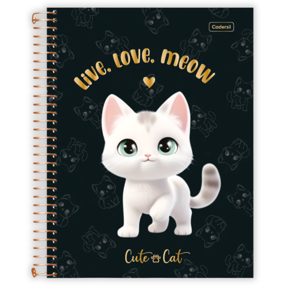 Caderno com Espiral Universitário Cute Cat 1 Matéria Cadersil - #5