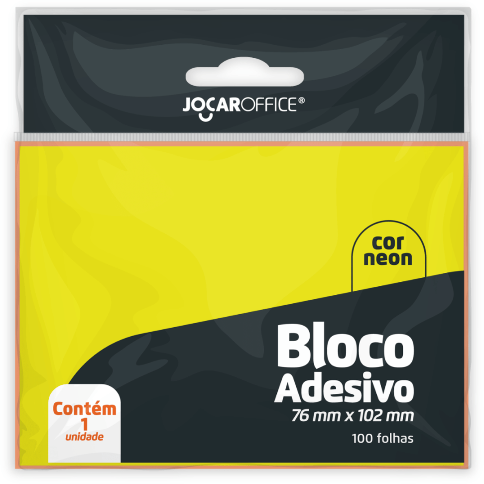 Bloco Adesivo 76mm x 102mm Amarelo Neon Jocar Office