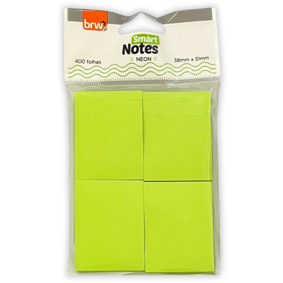 Bloco Smart Notes 4 Blocos 38mm x 51mm Neon 400 Folhas BRW