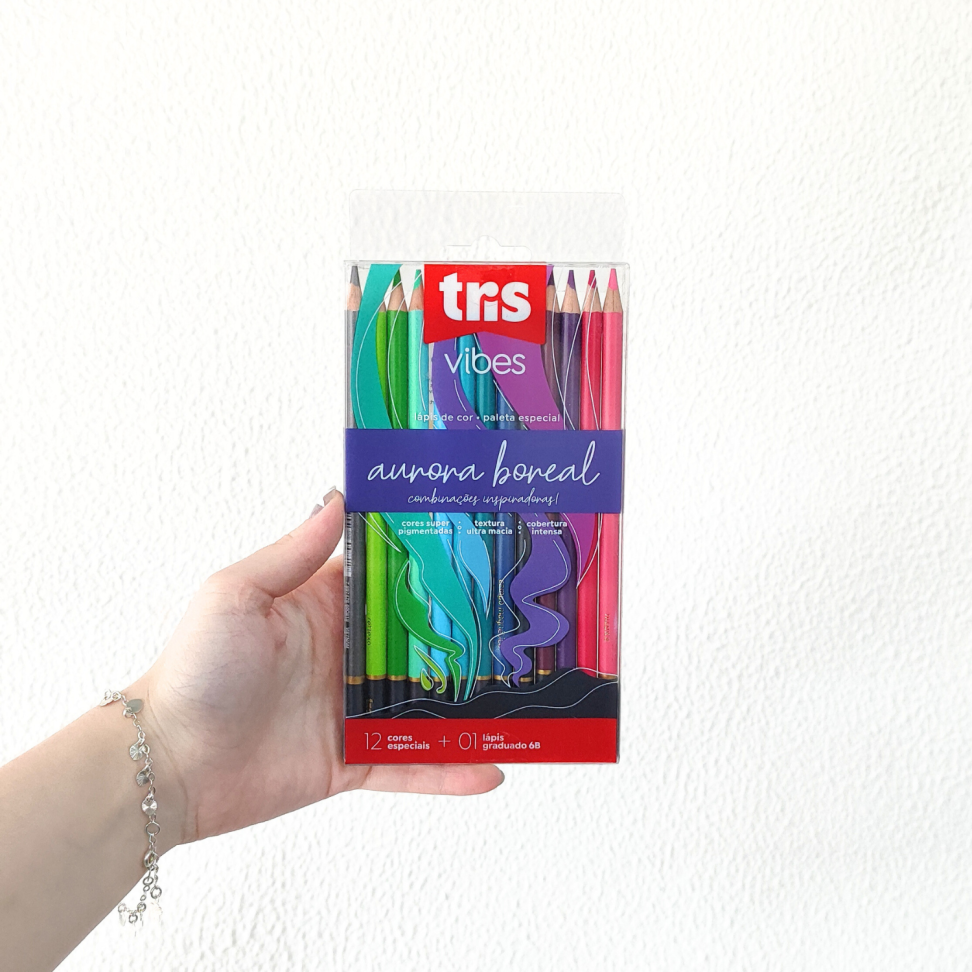 Lápis de Cor 12 Cores + 1 Lápis Grafite 6B Tons Aurora Boreal Vibes Tris - #3