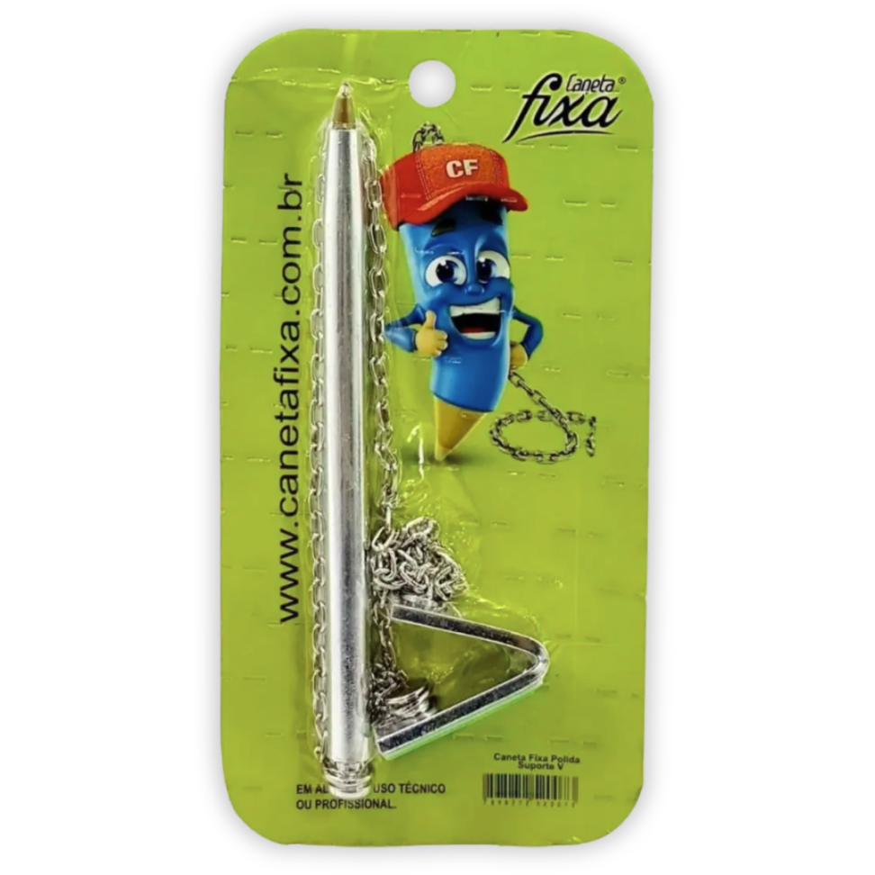 Caneta Esferográfica de Balcão Fixa Suporte V com Corrente