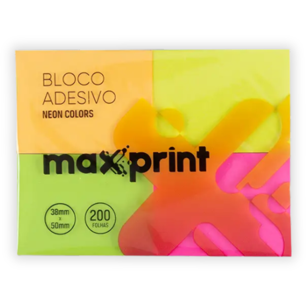 Bloco Adesivo 4 Blocos 38mm x 50mm Neon Colors 200 Folhas Maxprint