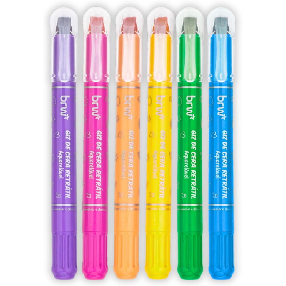 Giz de Cera Retrátil 6 Cores Neon BRW - #1