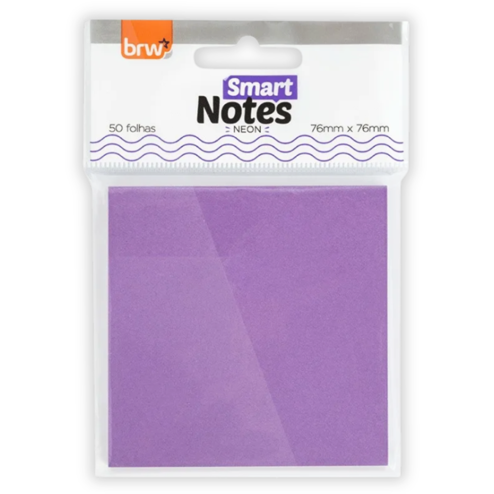 Bloco Smart Notes 76mm x 76mm Roxo Neon 50 Folhas BRW
