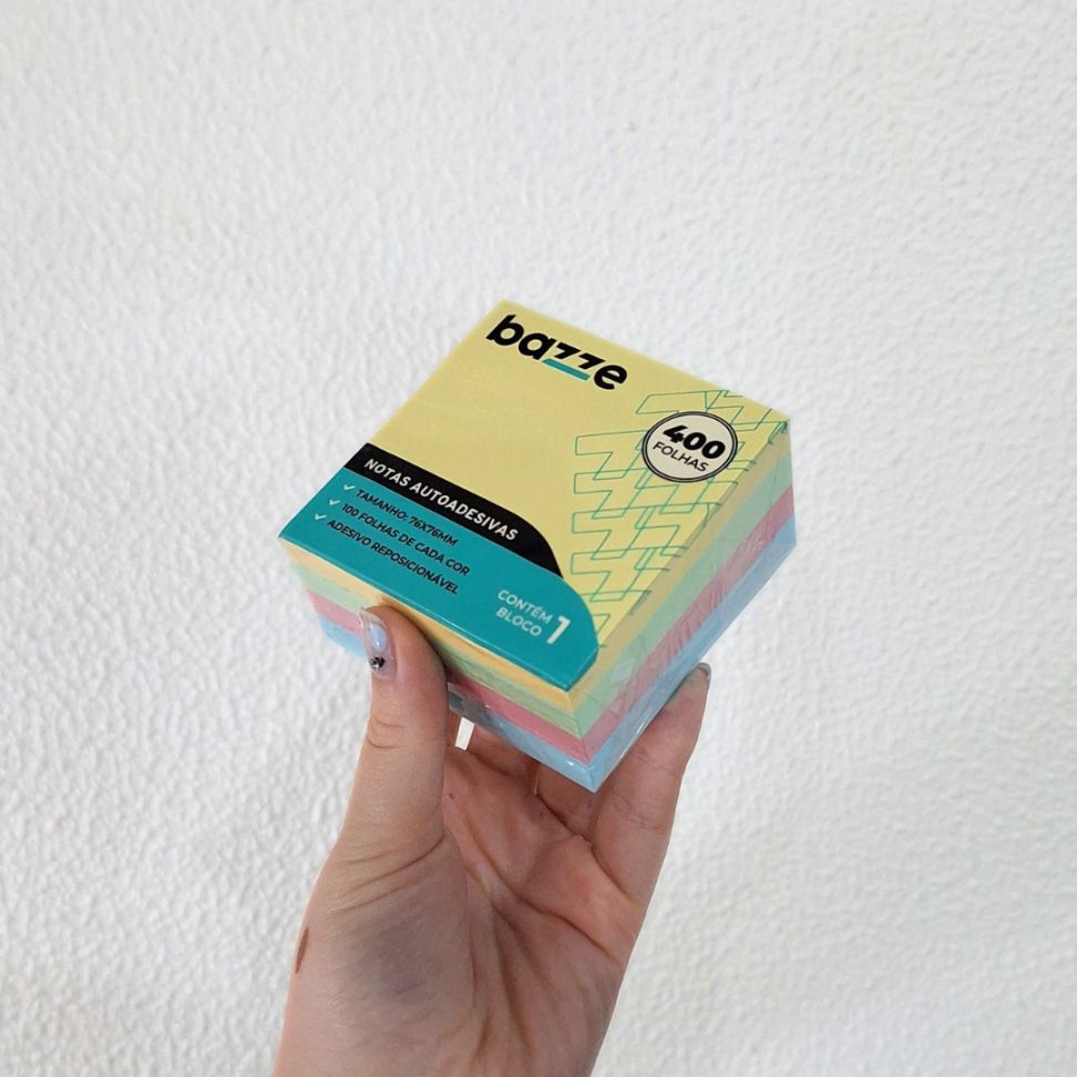 Notas Autoadesivas 76mm x 76mm Polybag 4 Cores Pastel Bazze - #1