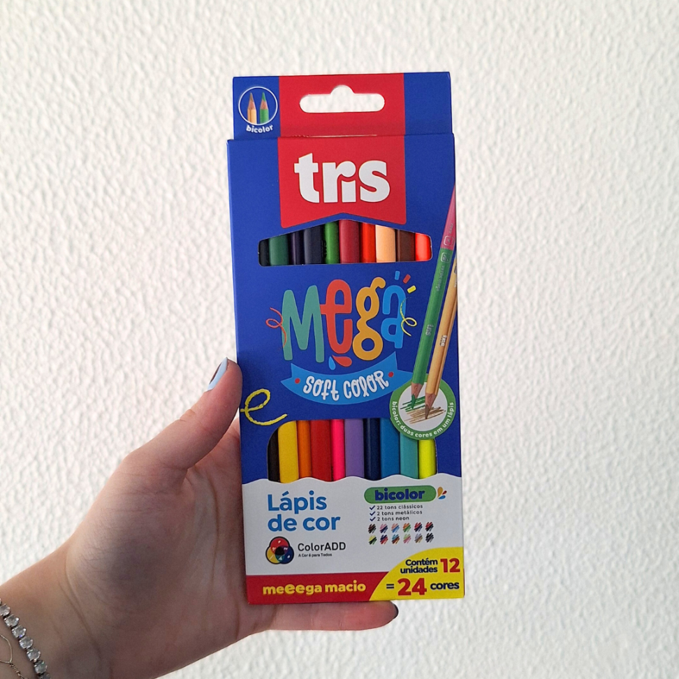 Lápis de Cor Bicolor 24 Cores Clássicos + Metálicos + Neon Mega Color ADD Tris - #3