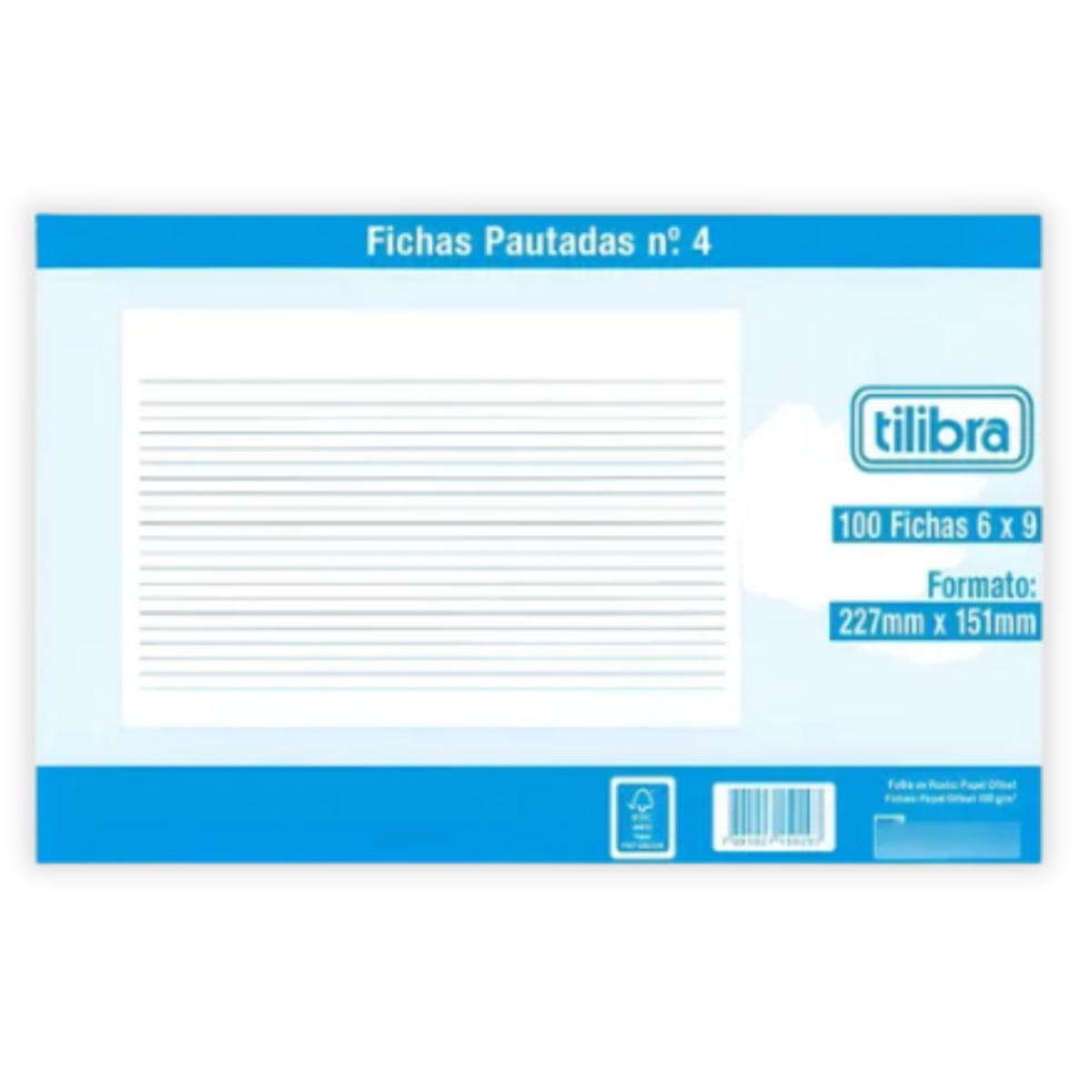 Bloco Fichas Pautadas N.4 227mm x 151mm 6x9 100 Folhas Tilibra