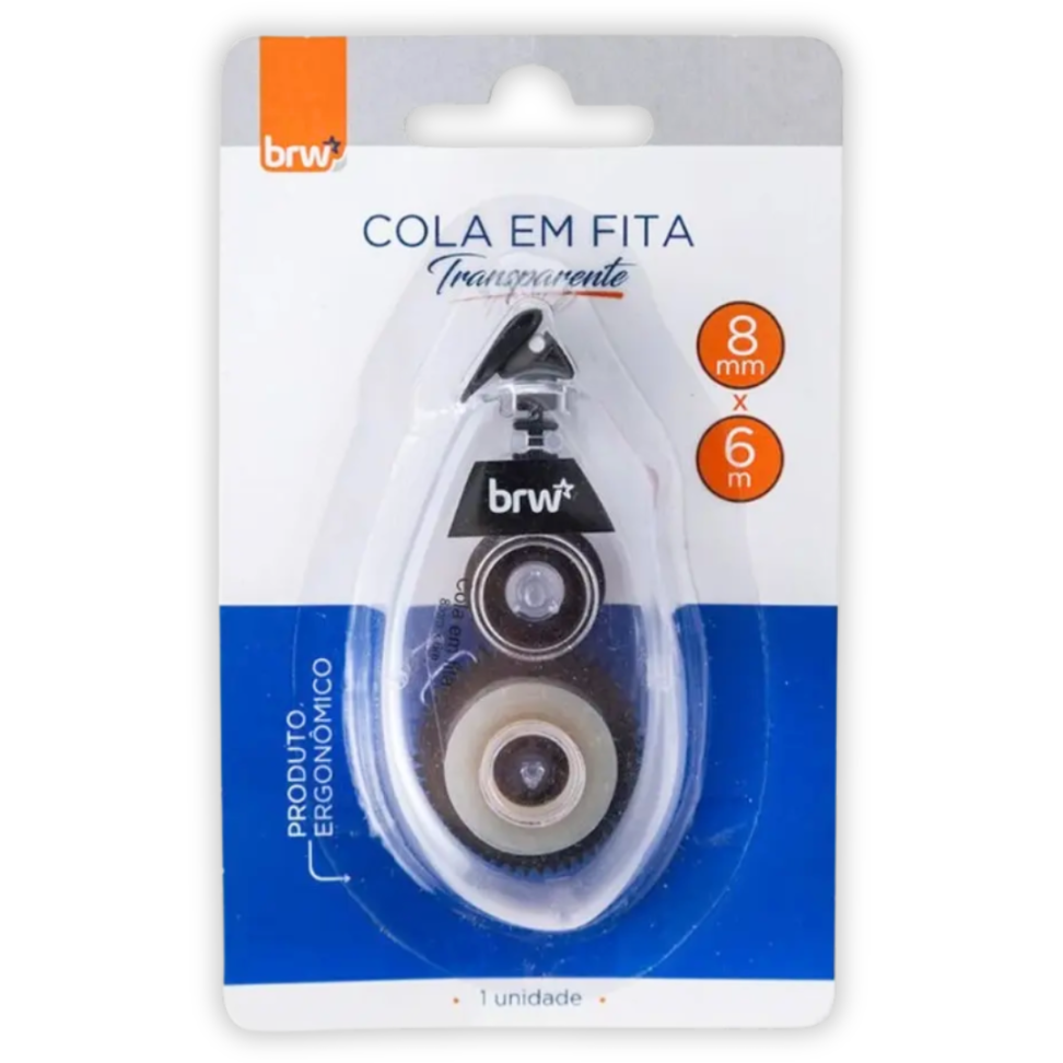 Cola em Fita Transparente 6m x 8mm BRW