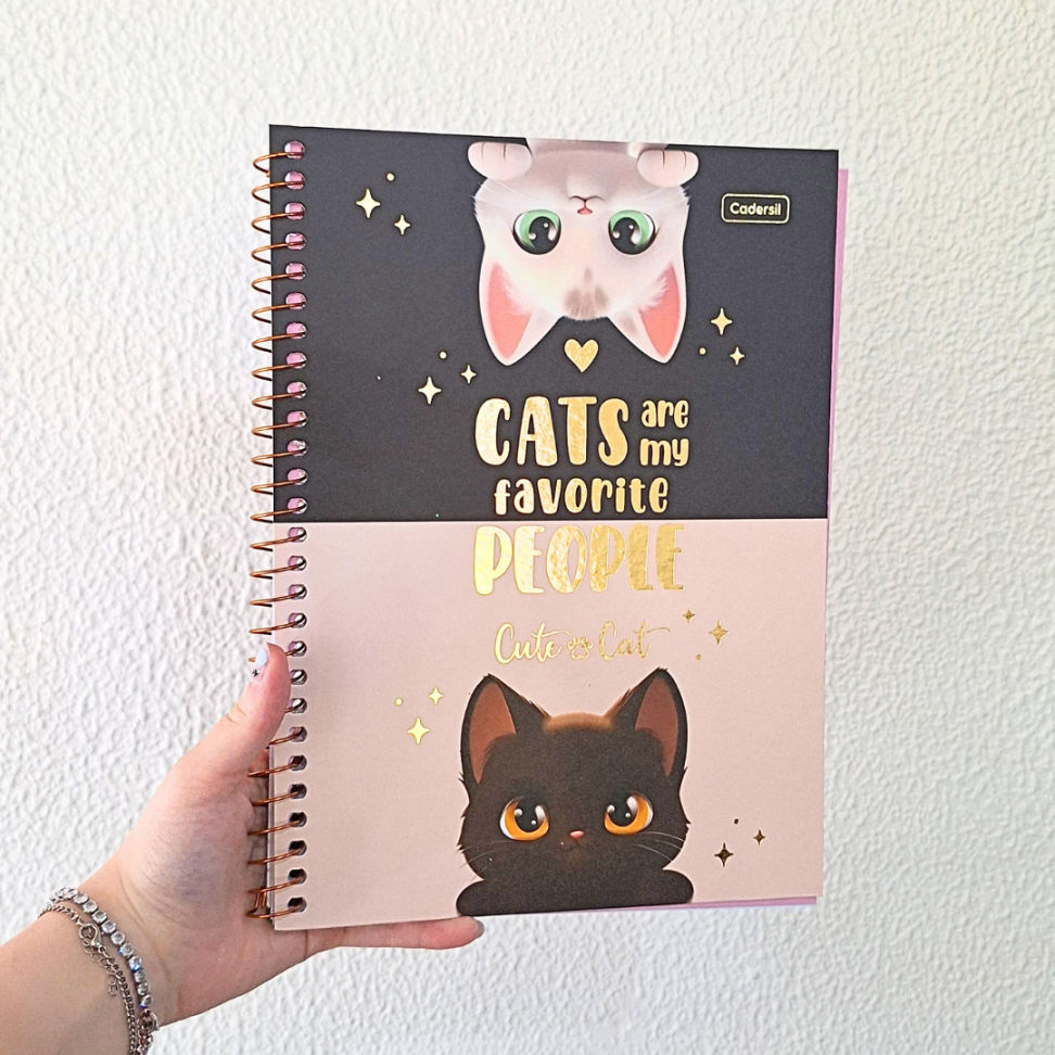 Caderno com Espiral Universitário Cute Cat 1 Matéria Cadersil - #7