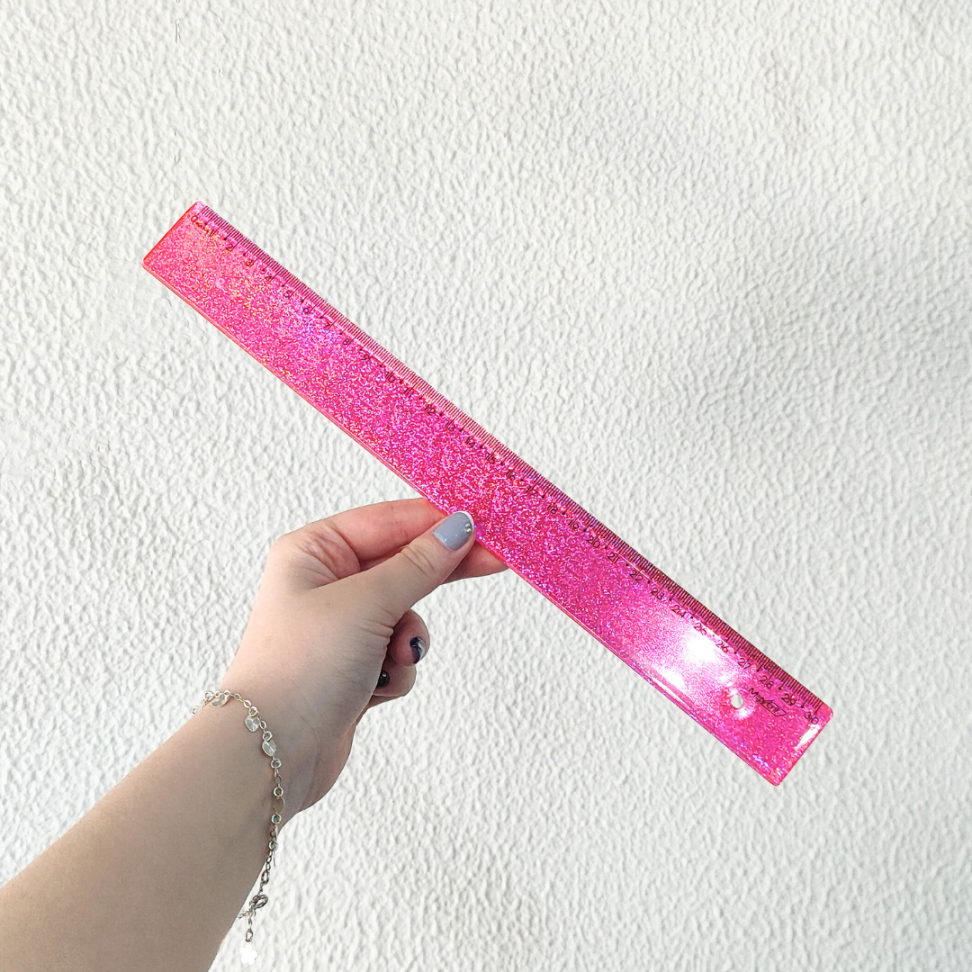 Régua Plástica Holográfica Rosa Glitter 30cm Maxcril - #1