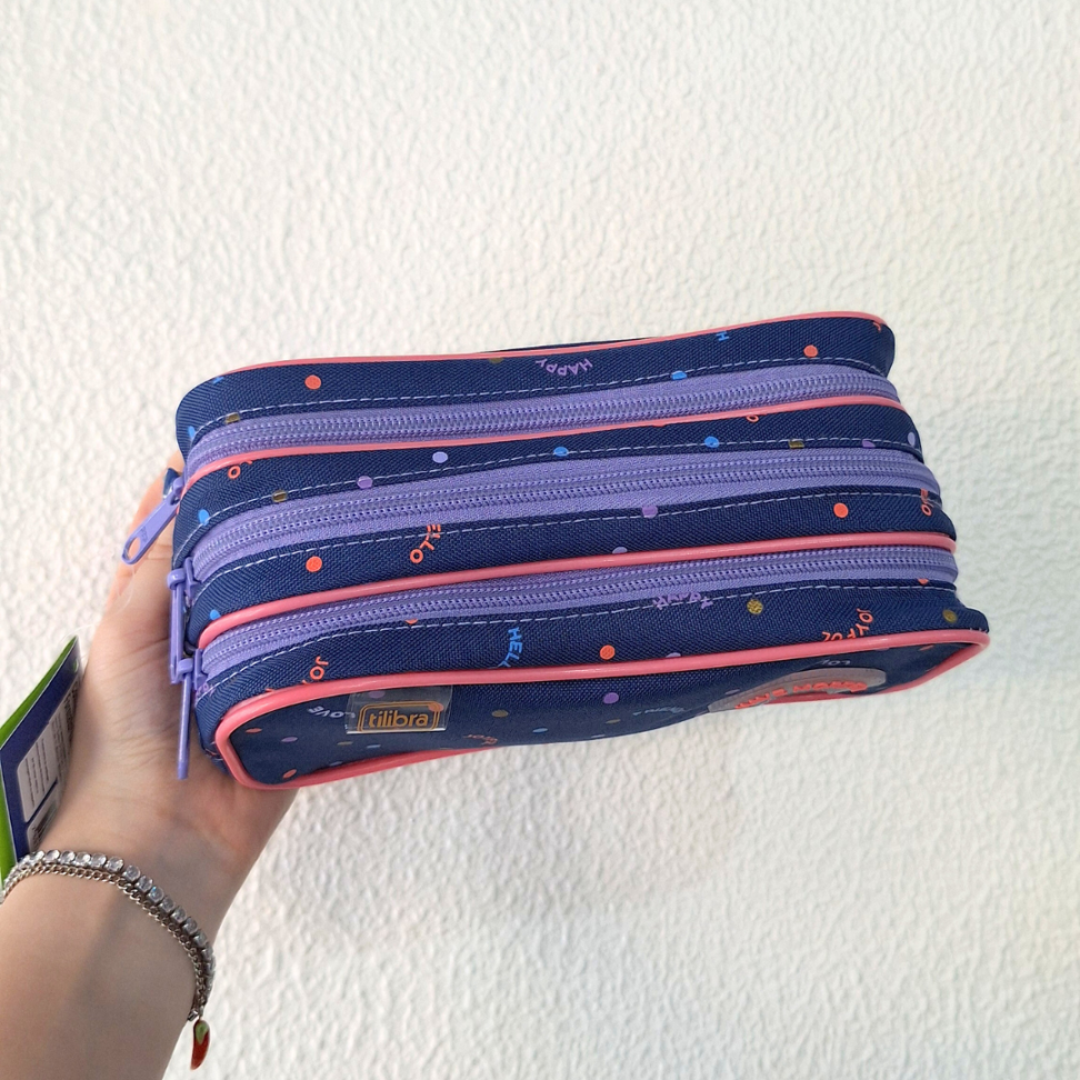 Estojo Triplo Azul Dots Académie Tilibra - #1