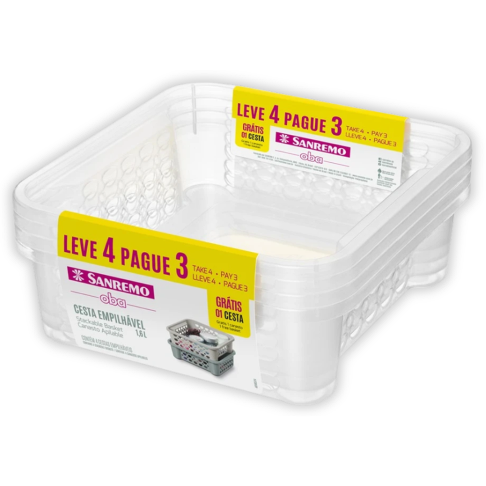 Cesta Empilhável Leve 4 Pague 3 Cristal 1,6L Mooti Sanremo - #2