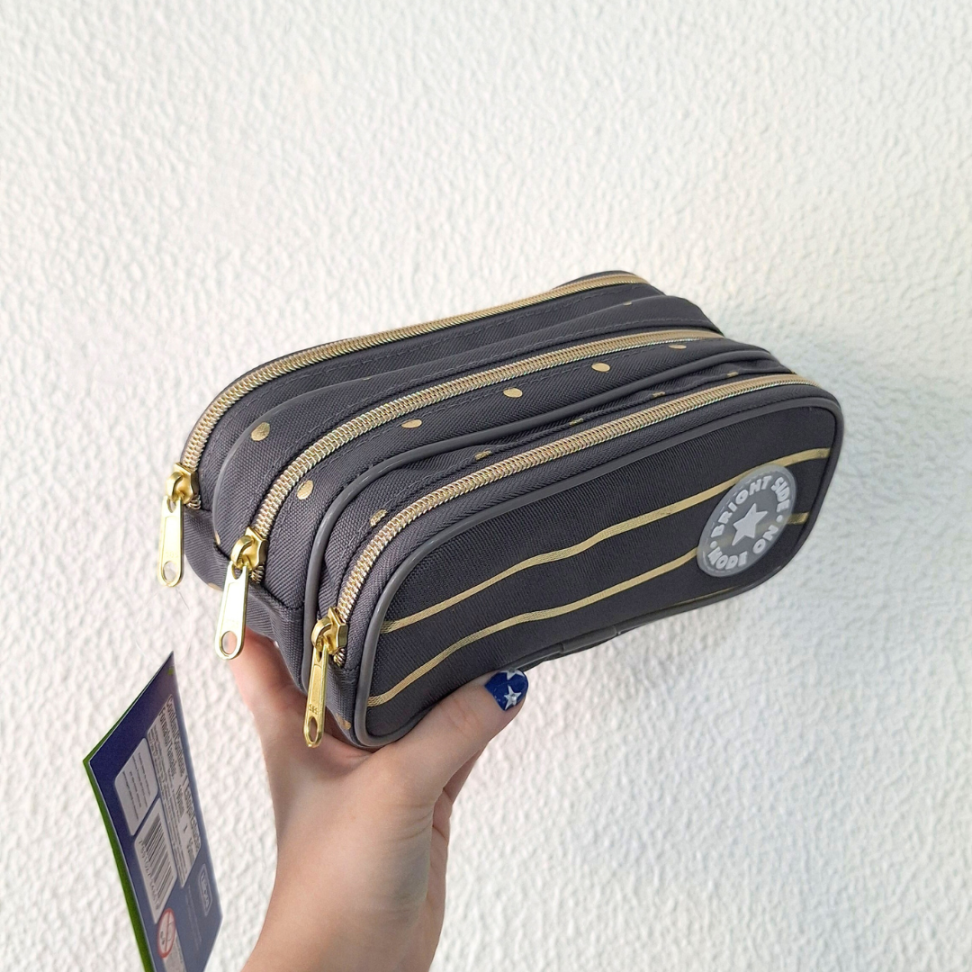 Estojo Triplo Listras e Poás Metalizado Académie Tilibra - #1