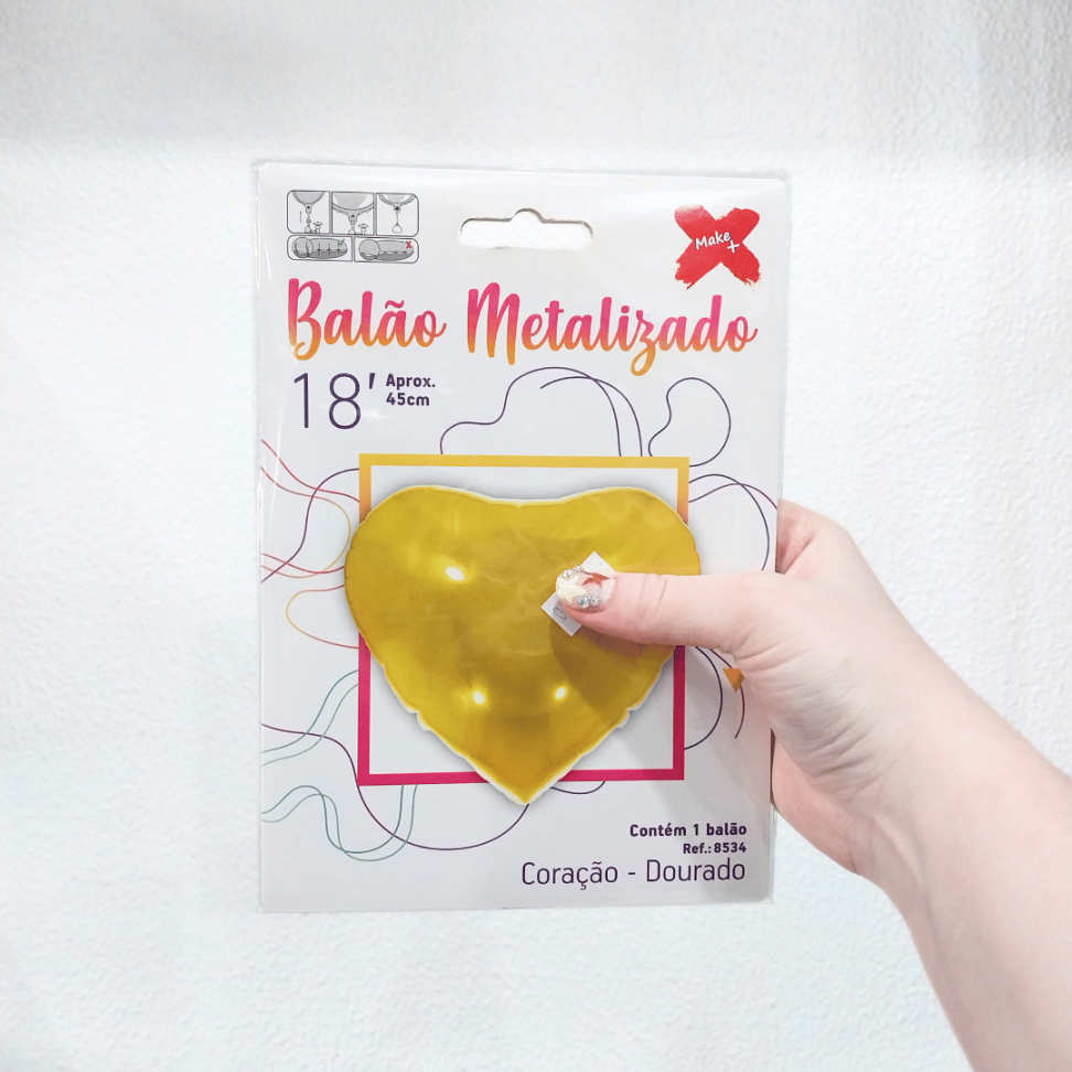 Balão Metalizado 45cm Coração Dourado Make+ - #3