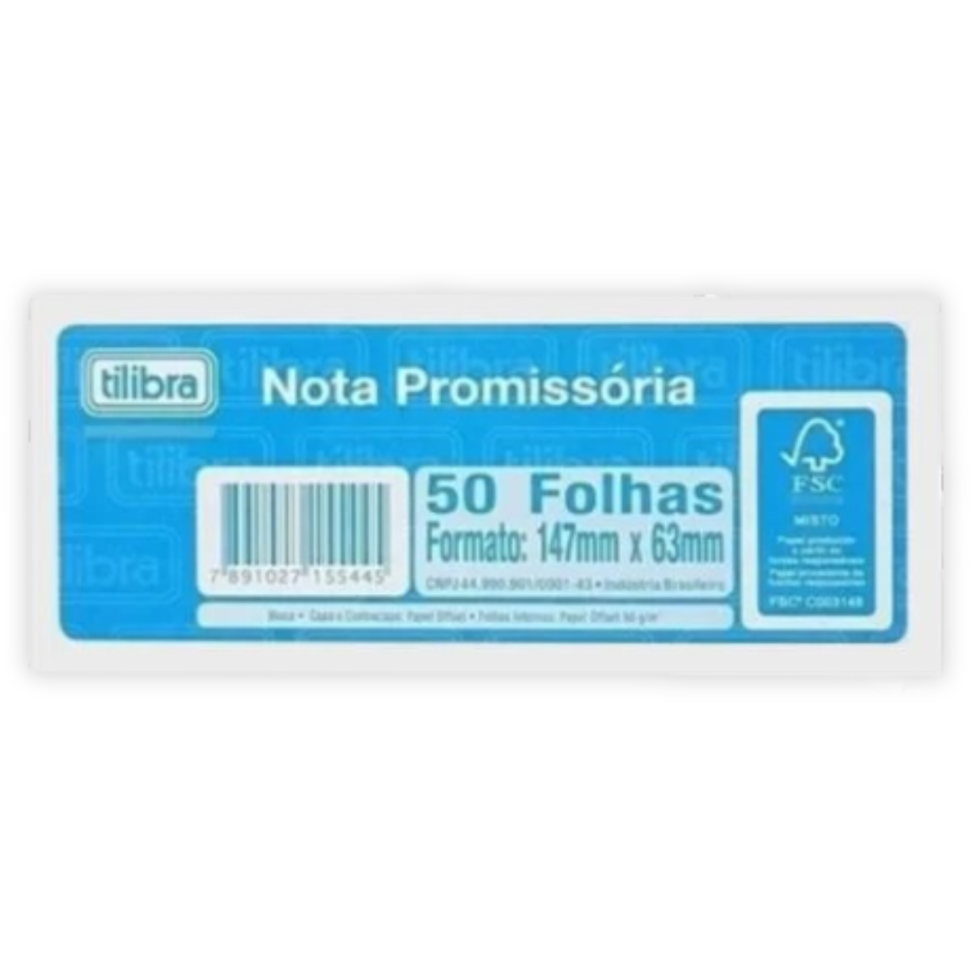 Bloco Nota Promissória 147mm x 63mm 50 Folhas Tilibra