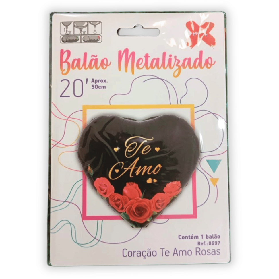 Balão Metalizado 45cm Coração Preto "Te Amo" Make+