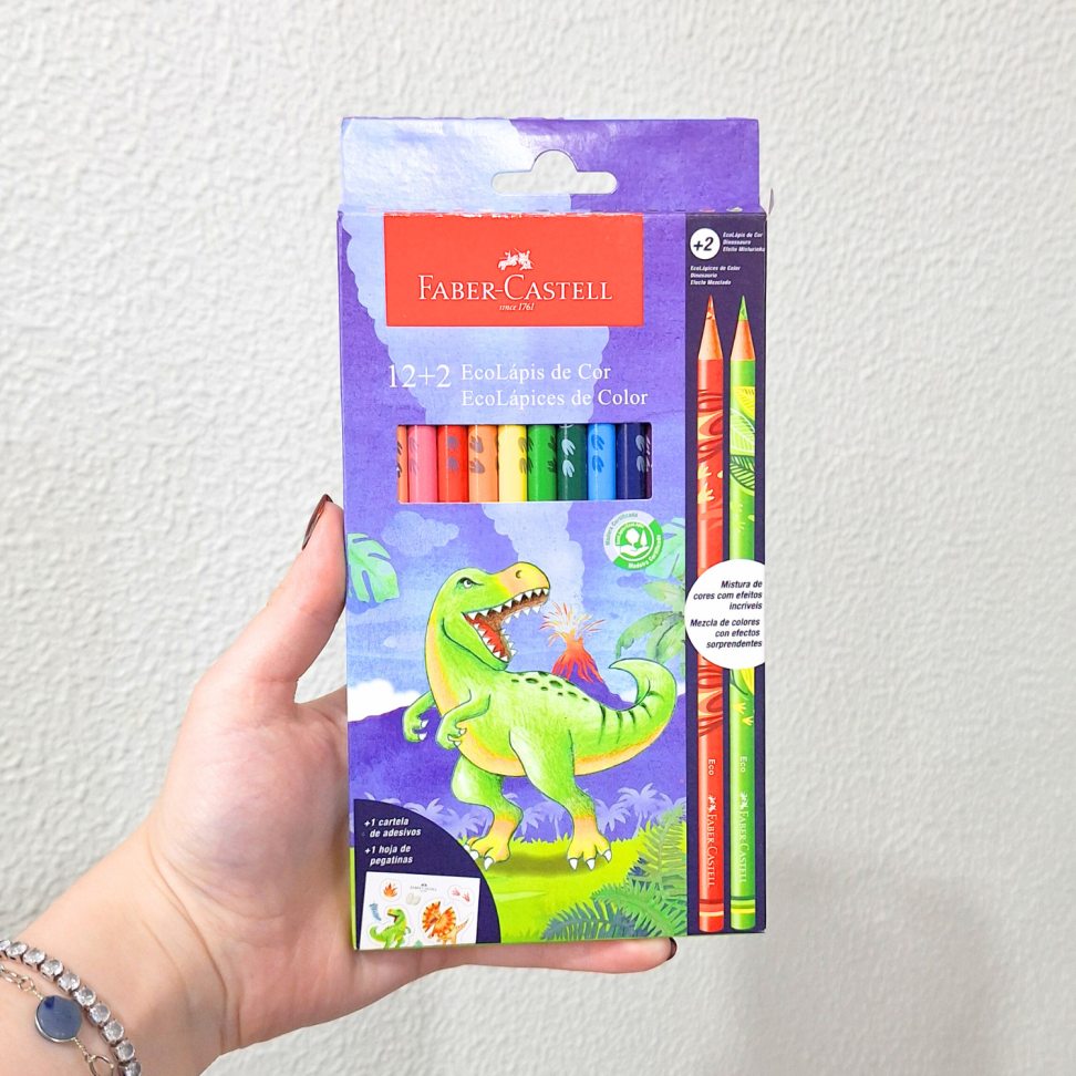 Lápis de Cor Eco 12 Cores + 2 Multicoloridos Dinossauro Faber-Castell - #1