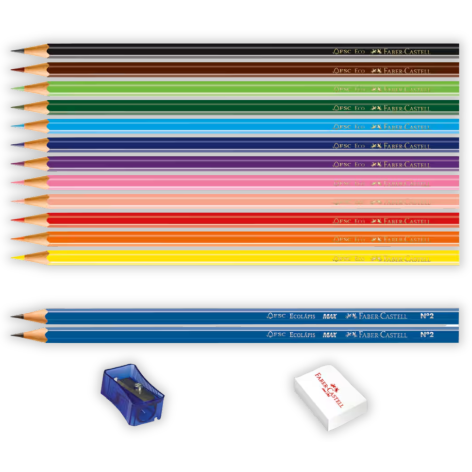Lápis de Cor Eco 12 Cores + 2 Lápis de Escrever + 1 Apontador Simples + 1 Borracha Faber-Castell - #2