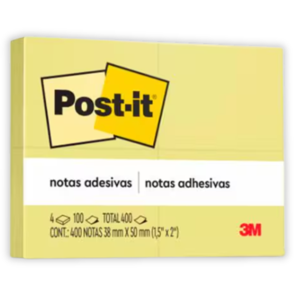 Notas Autoadesivas Post-It 38mm x 50mm Amarelo Pastel 3M