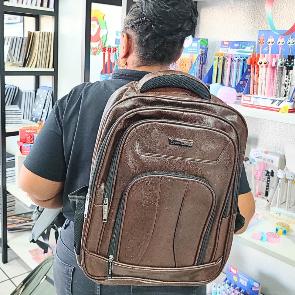 Mochila de Costas Executiva PU Café World Bags - #1