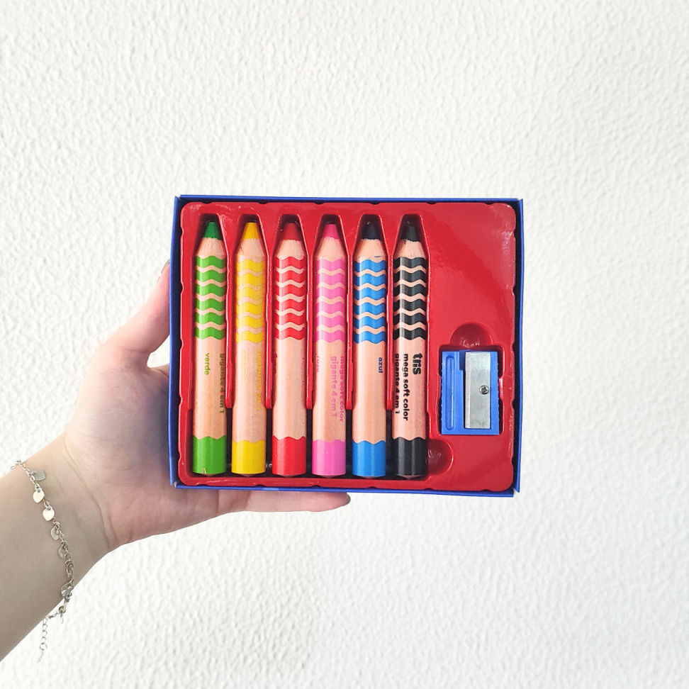 Lápis de Cor Gigante 6 Cores + 1 Pincel + 1 Apontador Jumbo Soft Color Mega Tris - #4